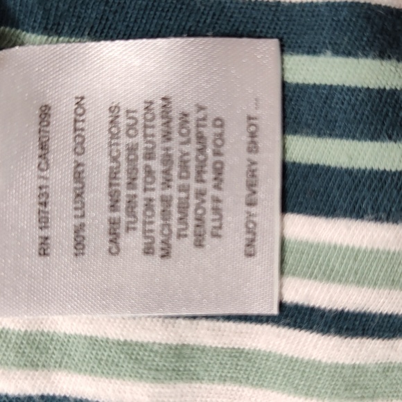 Luxury Cotton 3 Button Green White Striped Polo Shirt Excellent Condition - Picture 10 of 11